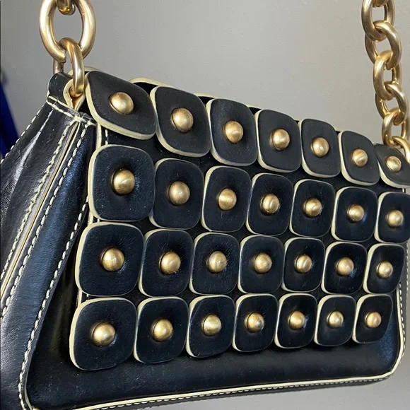 Leather Maxx New York Black and Gold chain Studded Shoulder Bag - Picture 3 of 17